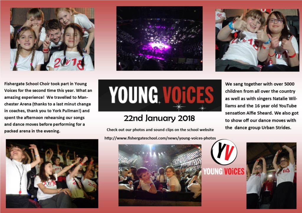 Thumbnail image of the linked pdf file with photographs and text about Young Voices 2018